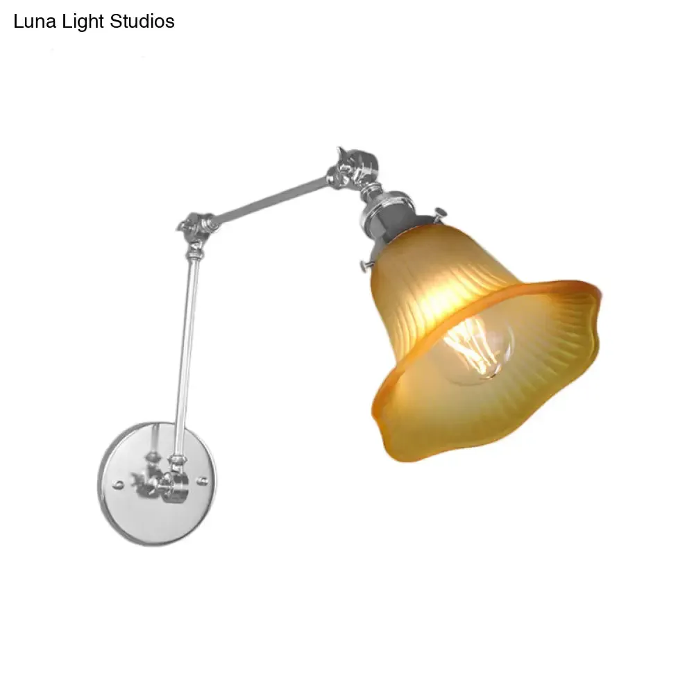 Industrial Chrome Amber Textured Glass Wall Lamp for Bedroom - 1 Light Flared Sconce Fixture"

Note: SEO optimization is considered by including relevant keywords and keeping the title concise.