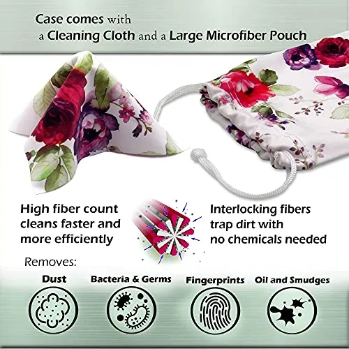 Large Sunglasses Case - Hard Glasses Case with Floral Print | Eyeglass Case for Large to Extra Large Frames comes with Pouch and Cloth By Rachel Rowberry (AS179 Cranberry Rose3)