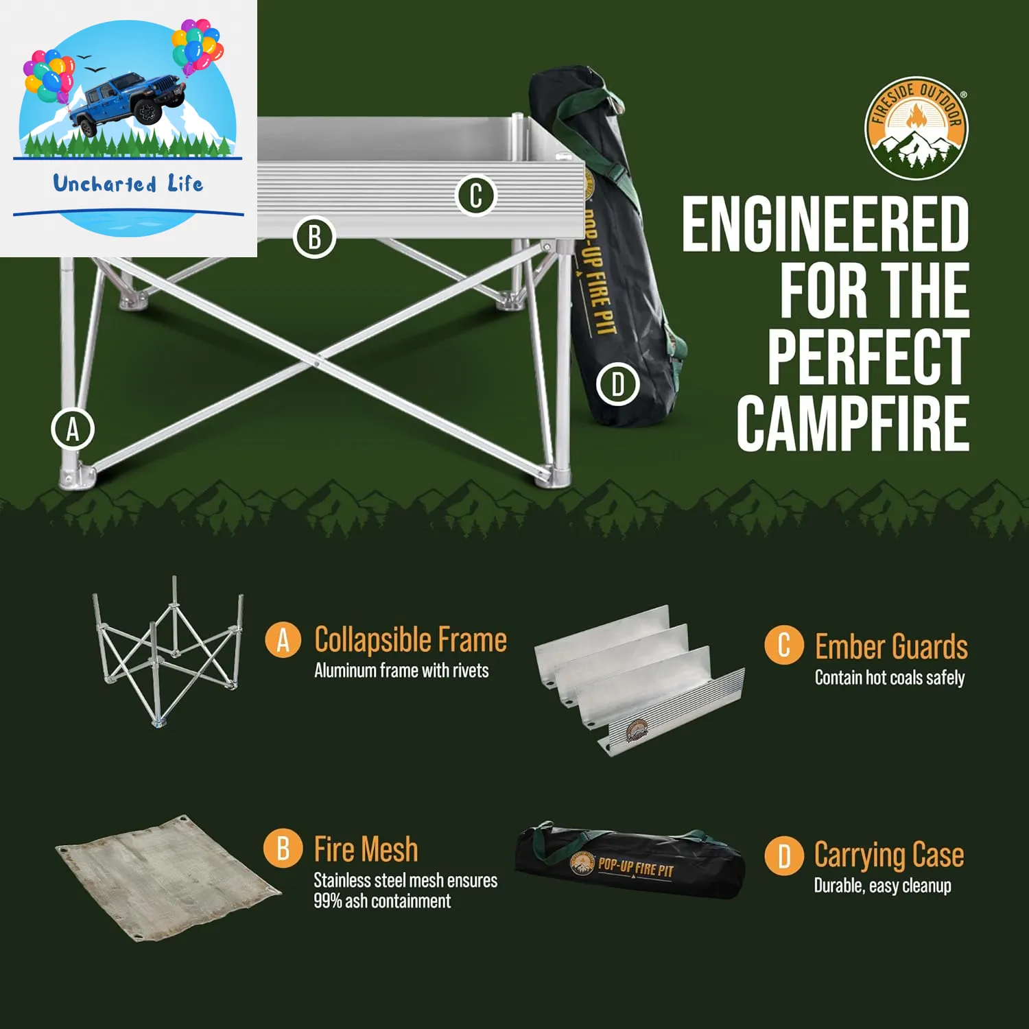 Lightweight Fireside Pop-Up Fire Pit: Portable & Compact