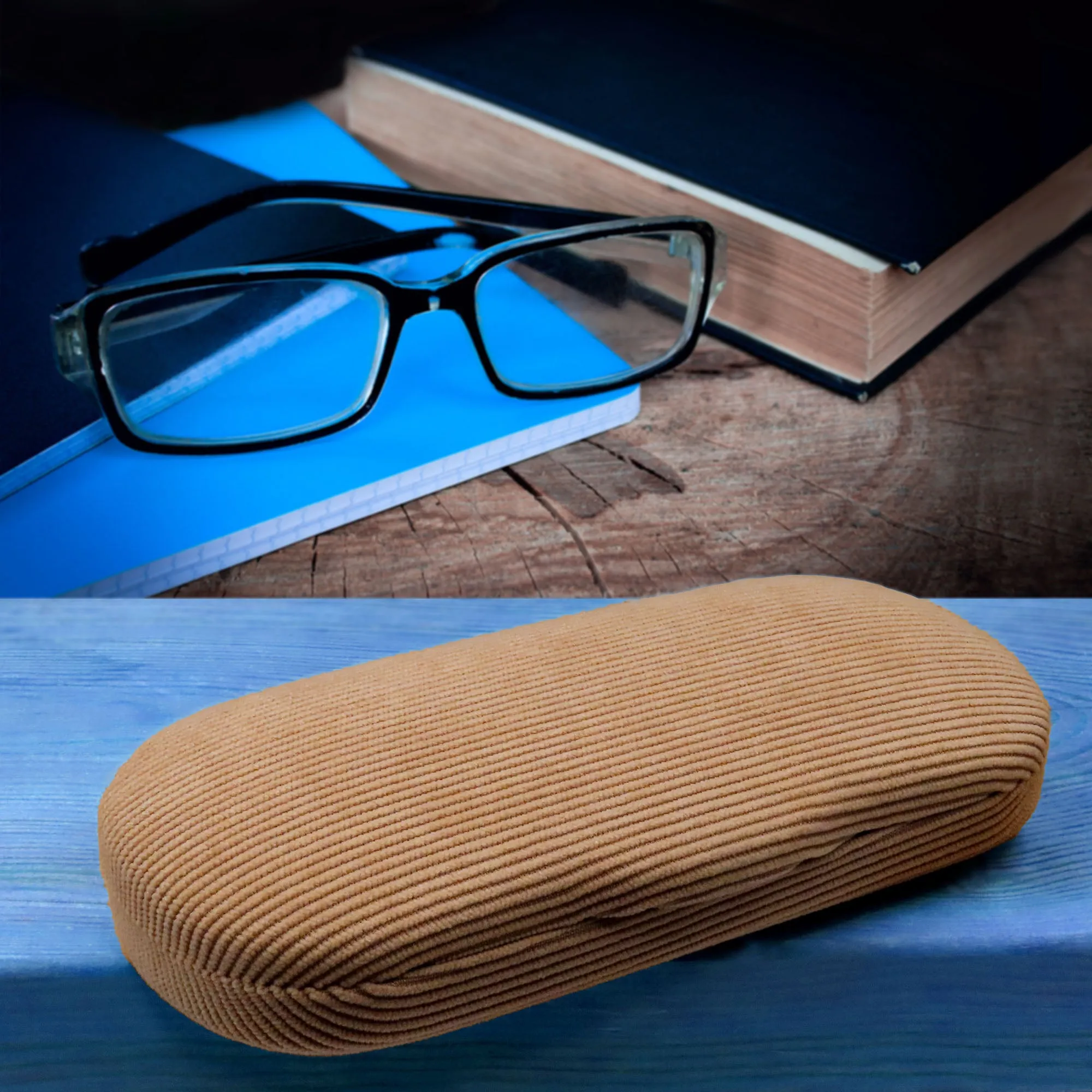 Men Hard Eyeglass Case for Small medium Frames - Glasses Case Holder with pouch and Cleaning Cloth (AS196 Corduroy Beige)