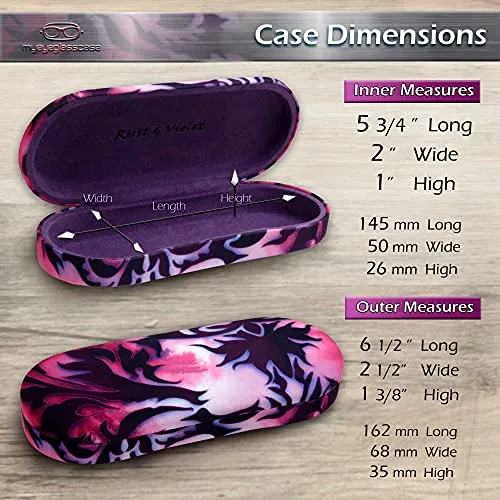 MyEyeglassCase Glasses case Hard Shell - Eyeglass Case Medium Frames in Water Color Damask Print Small Sunglasses case with Microfiber Pouch and Cloth ( AS166L Purple Damask)