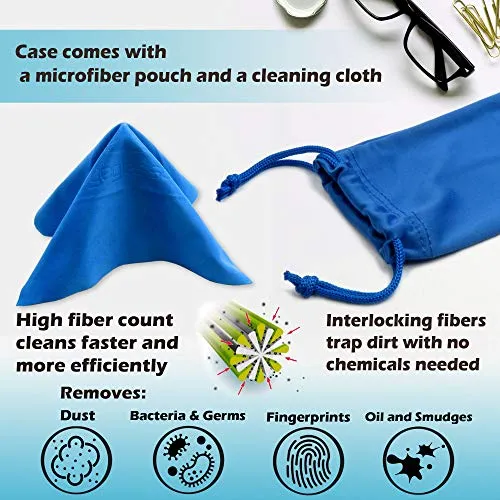 MyEyeglassCase Hard eye glass case | Slim glasses case hard shell with Microfiber Pouch and Cloth | Reading Hard Glasses case | Small & Protective (S5 Rough Blue)