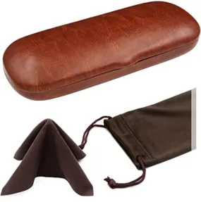 MyEyeglassCase Small Hard eye glass case | Slim glasses case hard shell with Microfiber Pouch and Cloth | Reading Hard Glasses case | Small & Protective (S5 Brown)