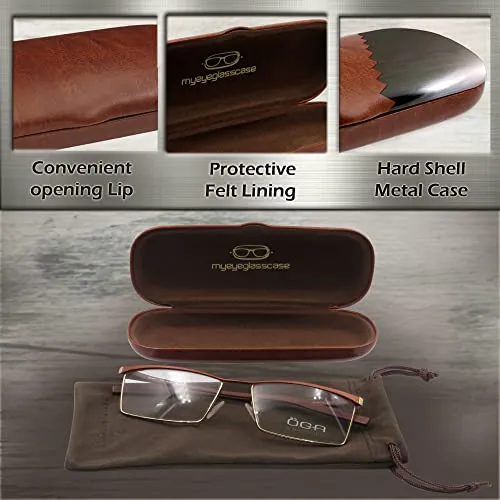 MyEyeglassCase Small Hard eye glass case | Slim glasses case hard shell with Microfiber Pouch and Cloth | Reading Hard Glasses case | Small & Protective (S5 Brown)
