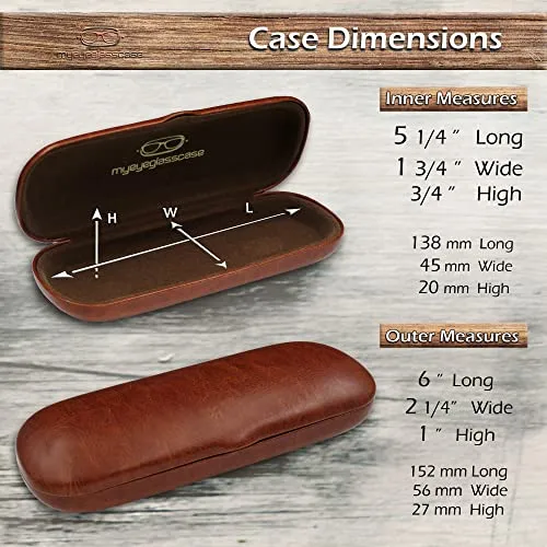 MyEyeglassCase Small Hard eye glass case | Slim glasses case hard shell with Microfiber Pouch and Cloth | Reading Hard Glasses case | Small & Protective (S5 Brown)
