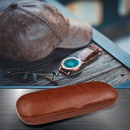 MyEyeglassCase Small Hard eye glass case | Slim glasses case hard shell with Microfiber Pouch and Cloth | Reading Hard Glasses case | Small & Protective (S5 Brown)