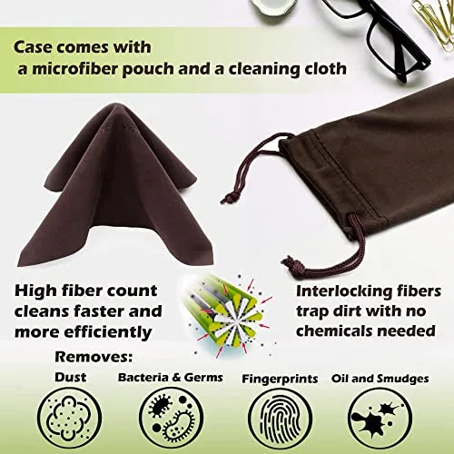 MyEyeglassCase Small Hard eye glass case | Slim glasses case hard shell with Microfiber Pouch and Cloth | Reading Hard Glasses case | Small & Protective (S5 Brown)