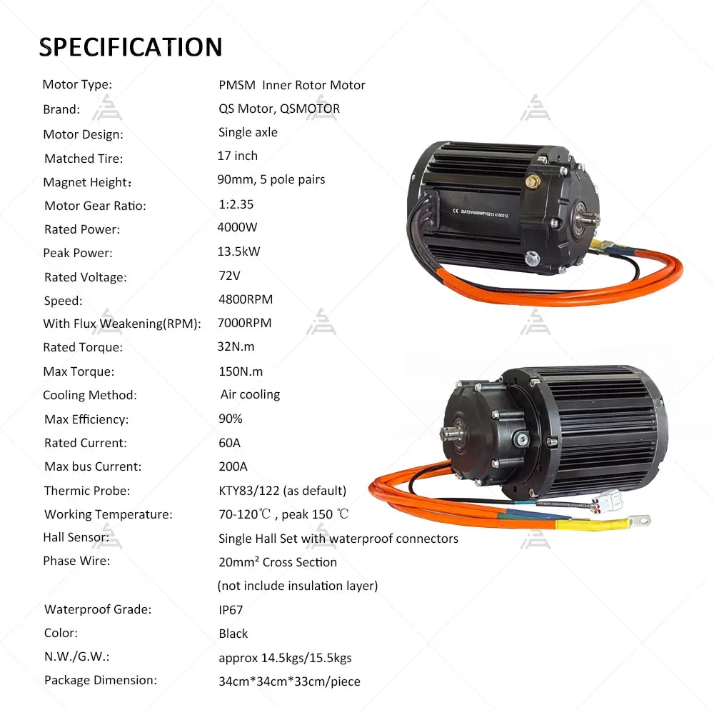 New QS138 90H V3 4KW 7200rpm with 1:2.35 gear box Mid Drive Motor Kits with ND96680 Controller 330A 680A  for E-Motorcycle