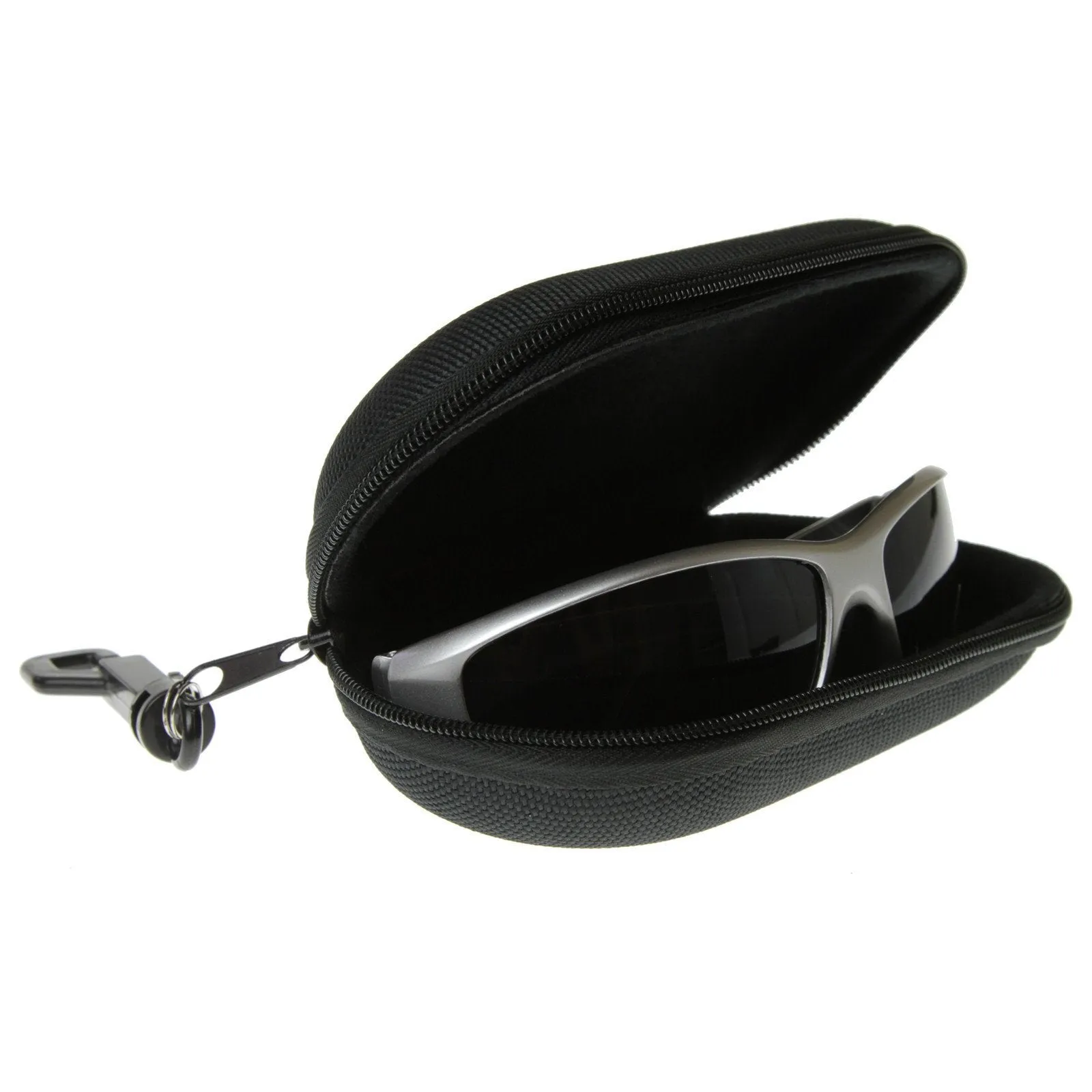 New Zipper Capsule Sunglasses Eyewear Case Nylon Pouch w/ Key Chain (Black) 1006