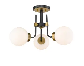 Parsons 3-Light Semi Flush Mount in Matte Black & Olde Brass