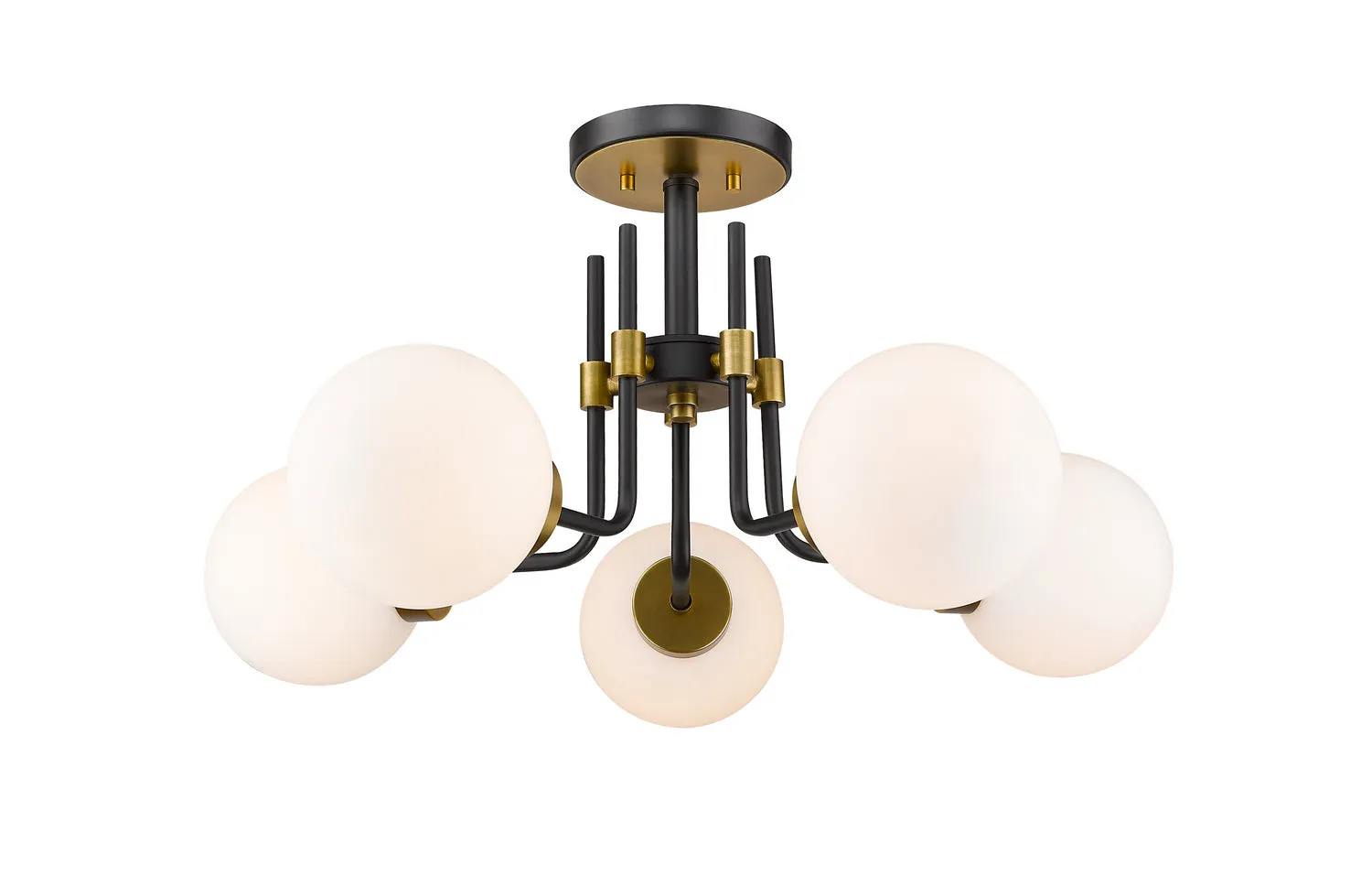 Parsons 5-Light Semi Flush Mount in Matte Black & Olde Brass