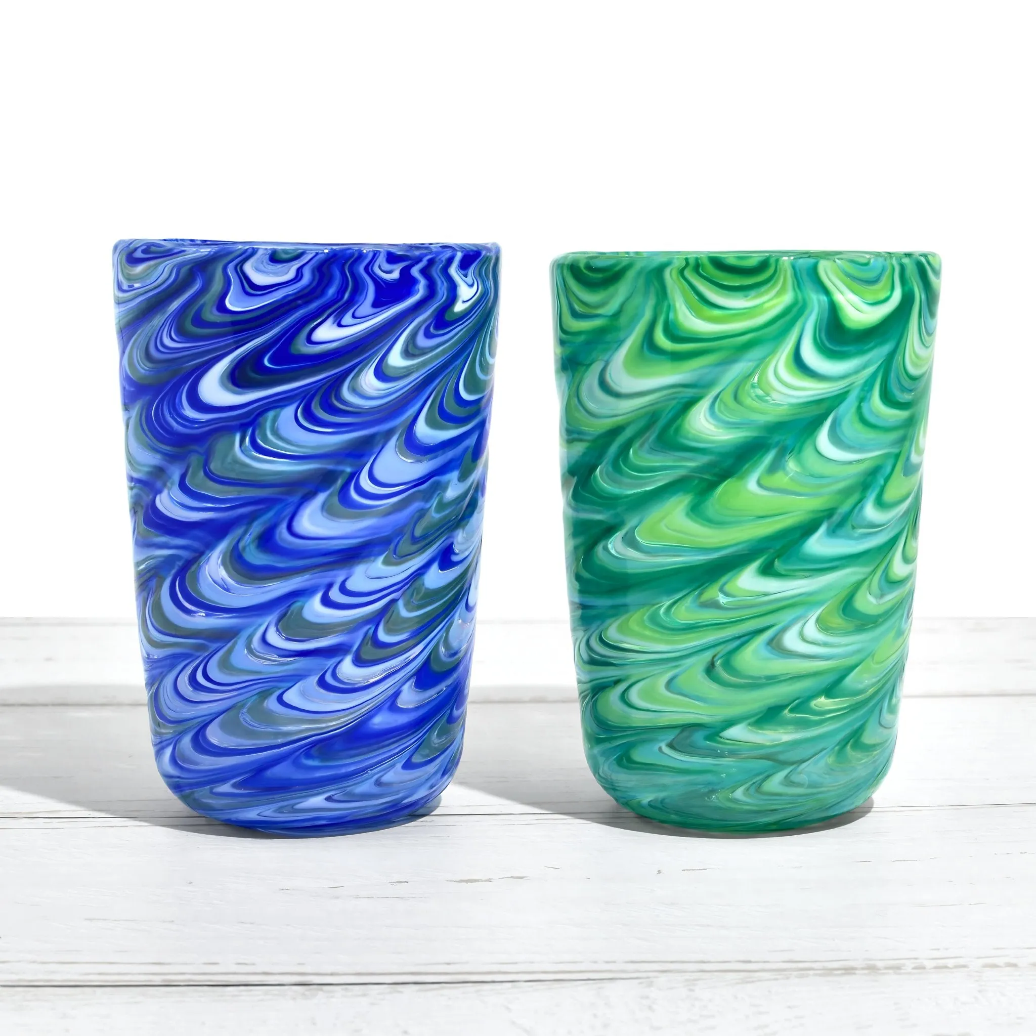 Pavone Murano Glass Tumbler, Blue and Green, Set of 2