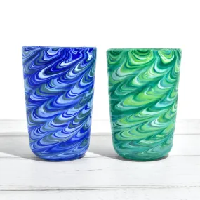 Pavone Murano Glass Tumbler, Blue and Green, Set of 2