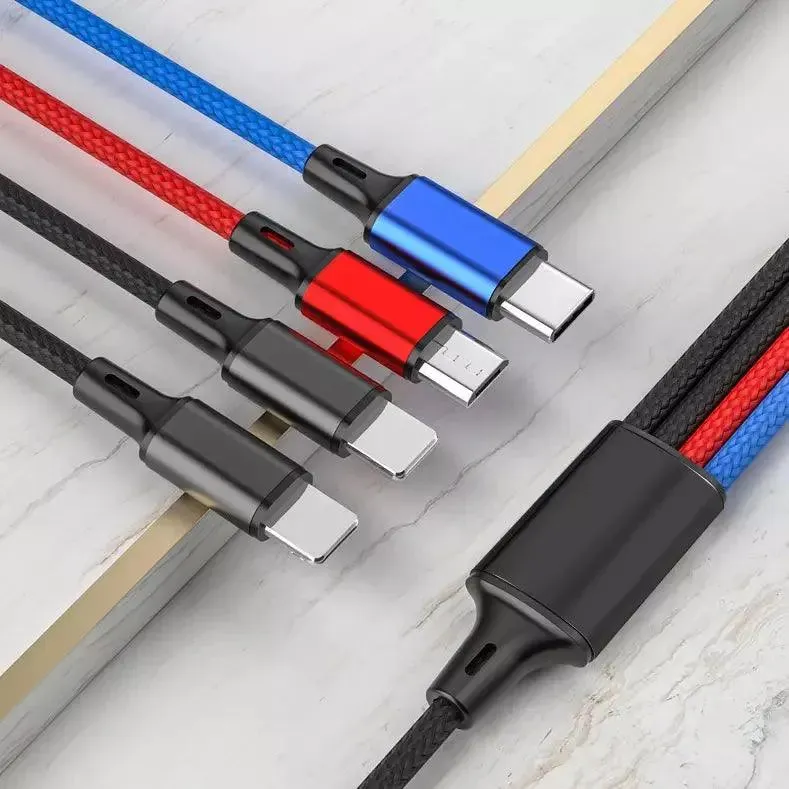 PBG 4-in-1 Charging Cable - 3A Nylon Braided, Multi-Device Compatibility