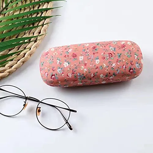 PERFECTSIGHT Hard Shell Eyeglasses Case Floral Portable Protective Glasses Case Flower Fabric Surface Eyeglass Case for Women Girls With Microfiber Cleaning Cloth (Orange)