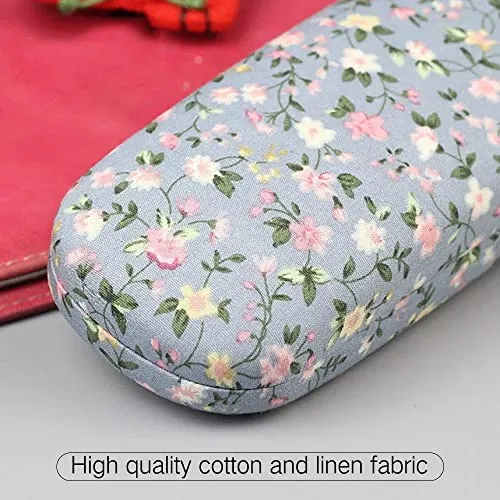 PERFECTSIGHT Hard Shell Eyeglasses Case Floral Portable Protective Glasses Case Flower Fabric Surface Eyeglass Case for Women Girls With Microfiber Cleaning Cloth (Orange)