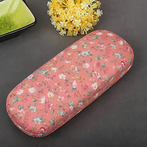 PERFECTSIGHT Hard Shell Eyeglasses Case Floral Portable Protective Glasses Case Flower Fabric Surface Eyeglass Case for Women Girls With Microfiber Cleaning Cloth (Orange)