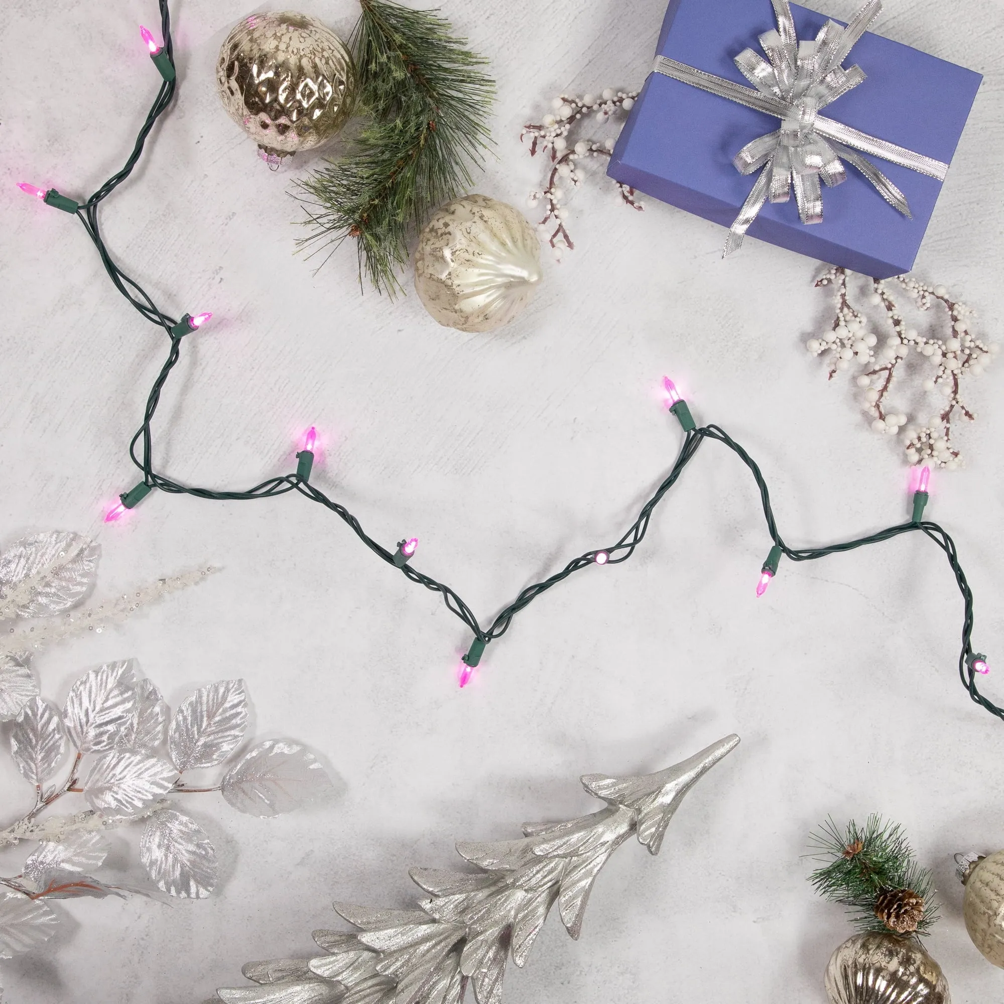 premium 100ct LED Mini Christmas Lights Green - 33' Green Wire Pink