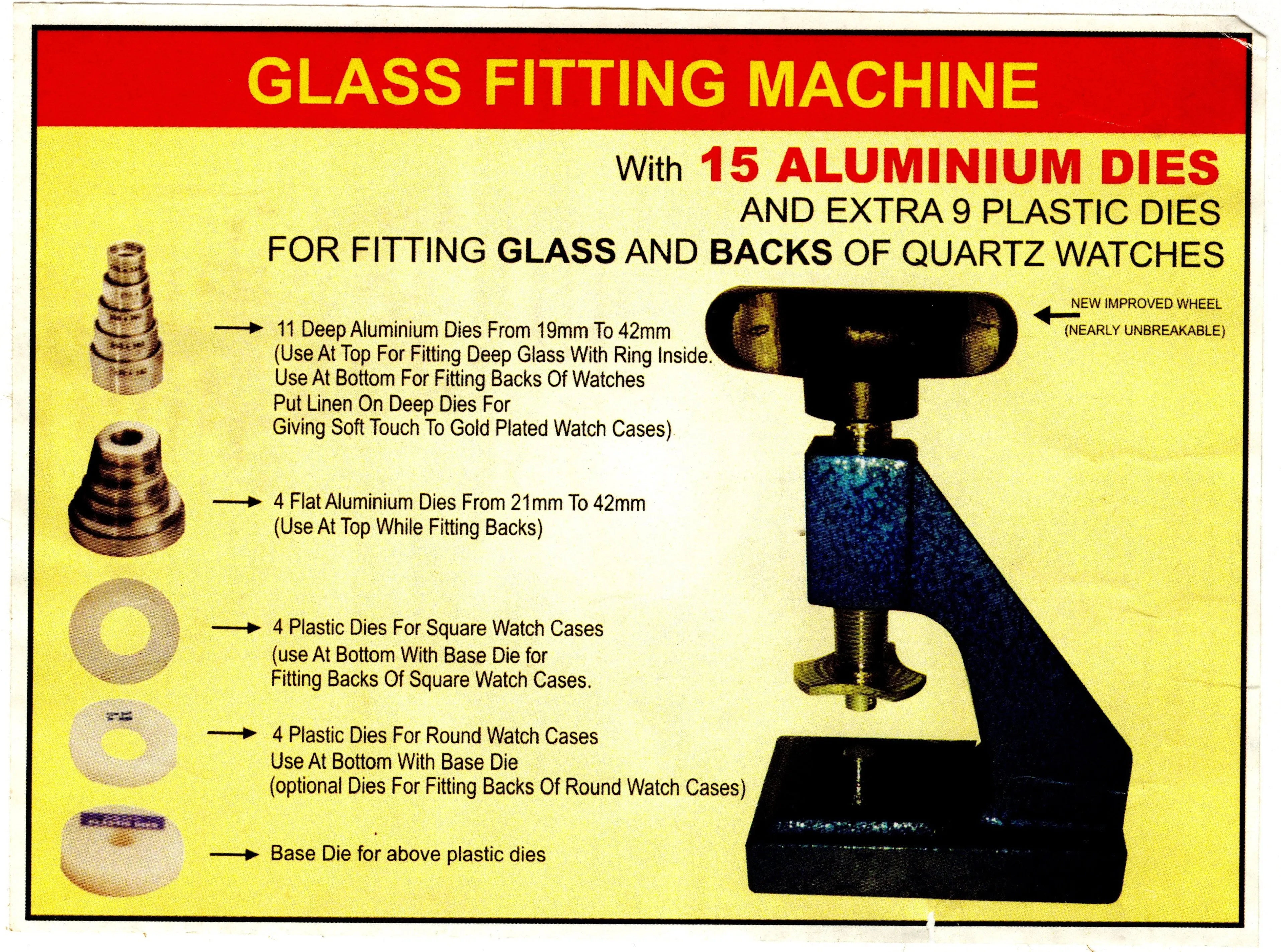 Press for pressing on watch backs and watch glasses, heavy duty