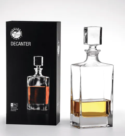Rectangle Glass Whiskey Decanter Set with Four 8 oz Glasses in Gift Box