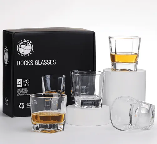 Rectangle Glass Whiskey Decanter Set with Four 8 oz Glasses in Gift Box