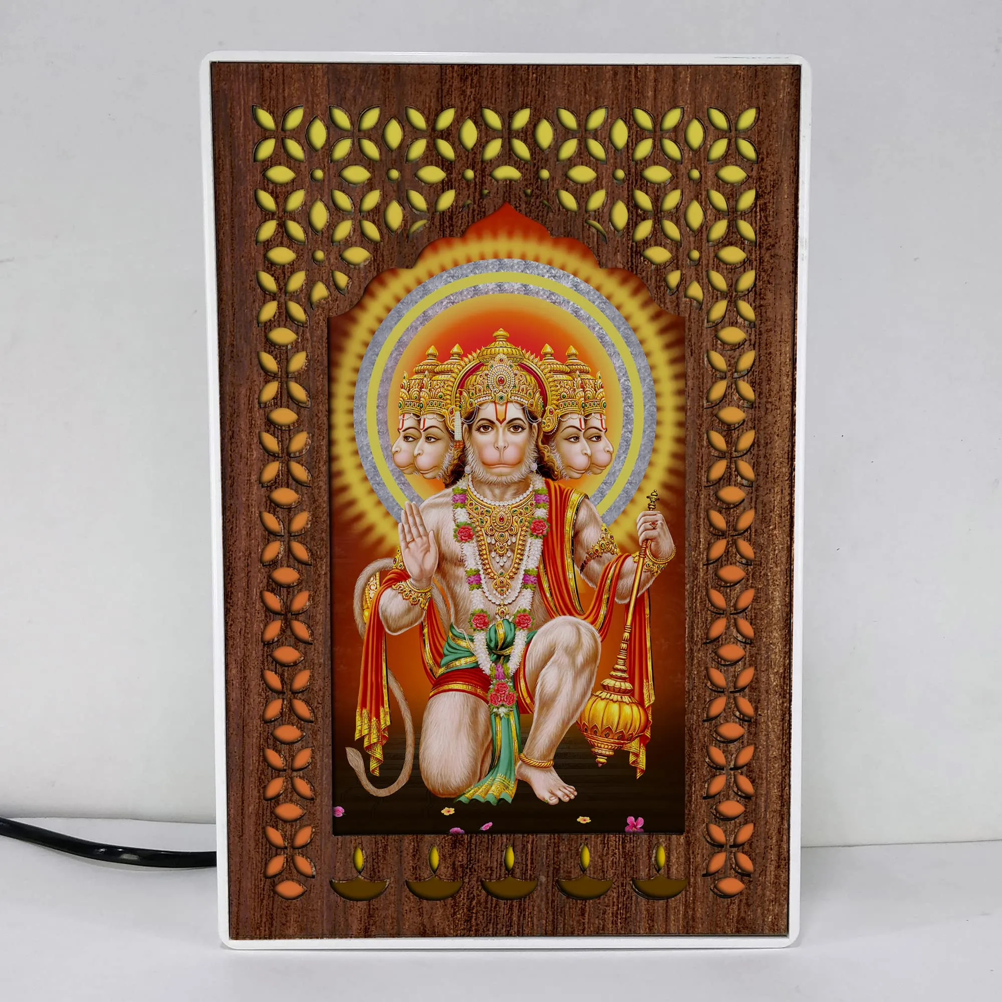 Regalo Casila Plastic Regalocasila Pankhmukhi Hanuman Ji Photo Frame With Light Home Decor Pooja Room God Photo With Light Religious Gift 14 X 21 Cm Multicolour