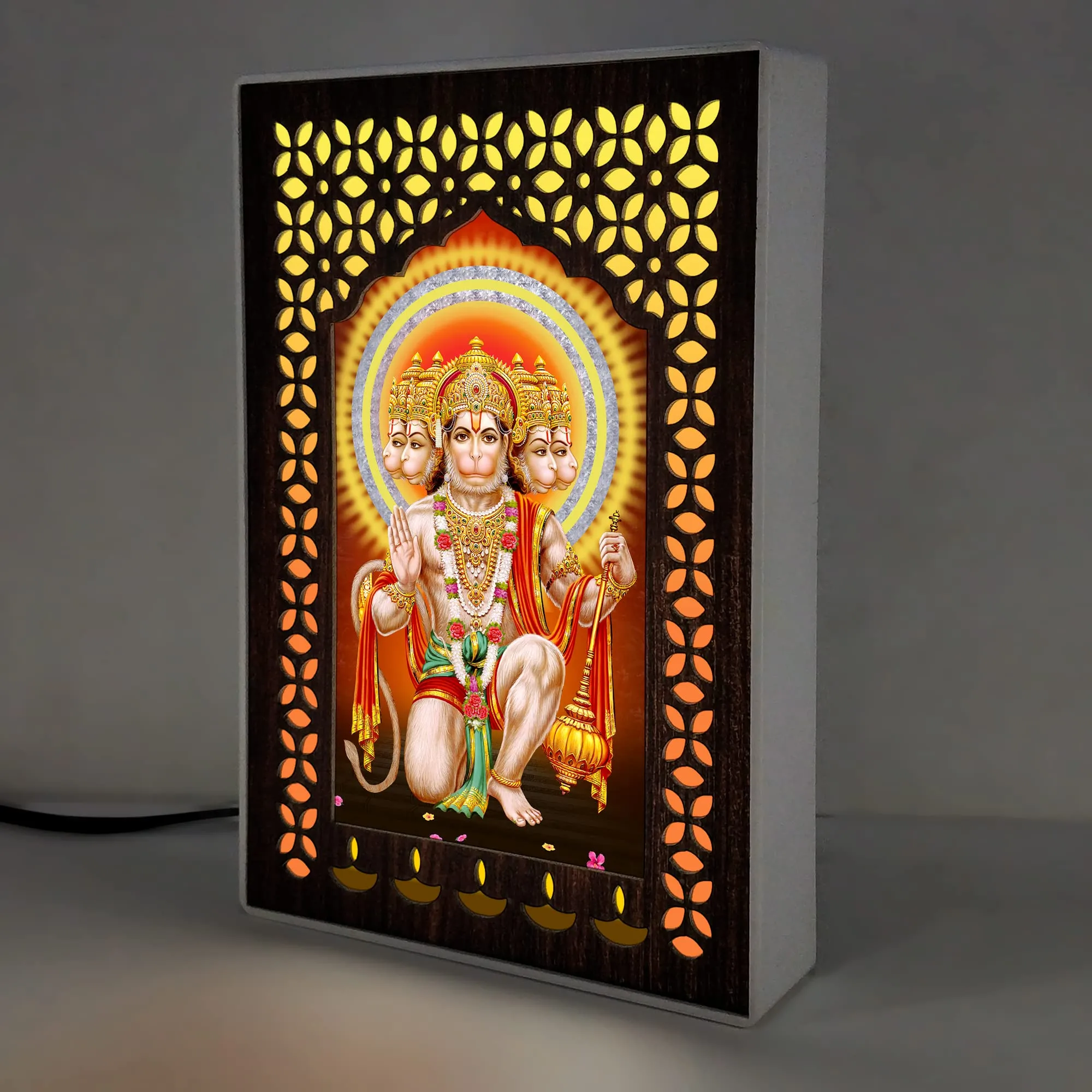 Regalo Casila Plastic Regalocasila Pankhmukhi Hanuman Ji Photo Frame With Light Home Decor Pooja Room God Photo With Light Religious Gift 14 X 21 Cm Multicolour