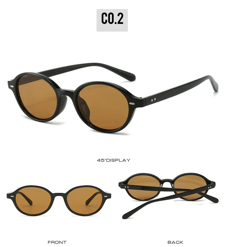 Retro Small Oval Sunglasses Women Men Rivets Shades Fashion Eyewear Luxury Sun Glasses UV400  Female