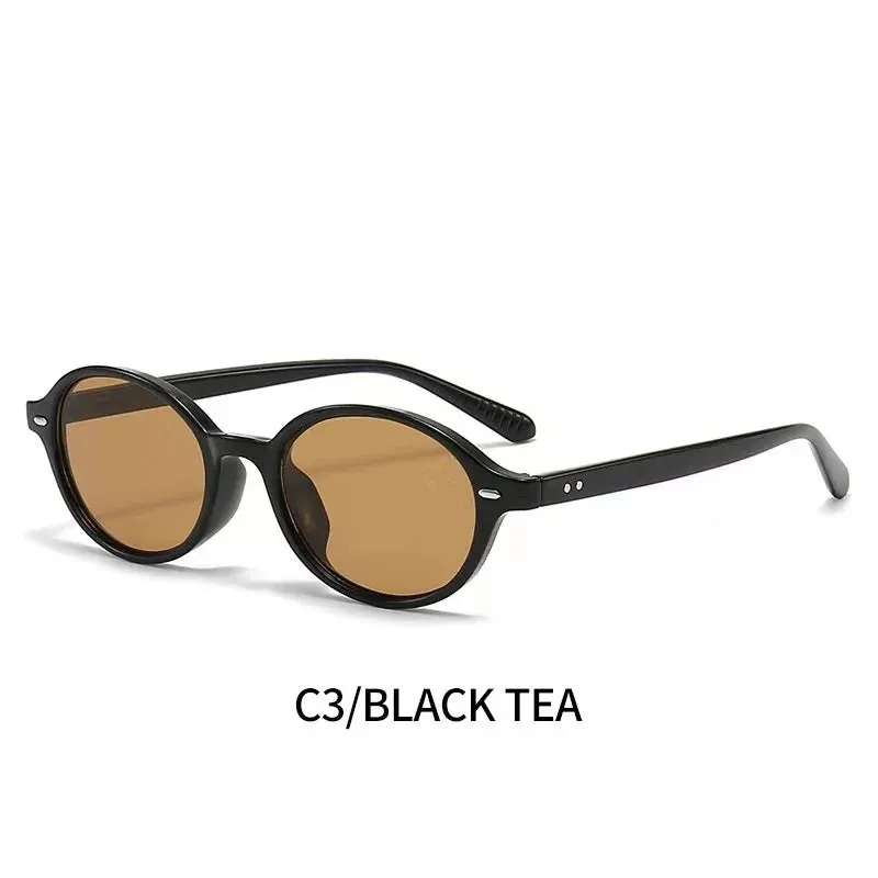 Retro Small Oval Sunglasses Women Men Rivets Shades Fashion Eyewear Luxury Sun Glasses UV400  Female