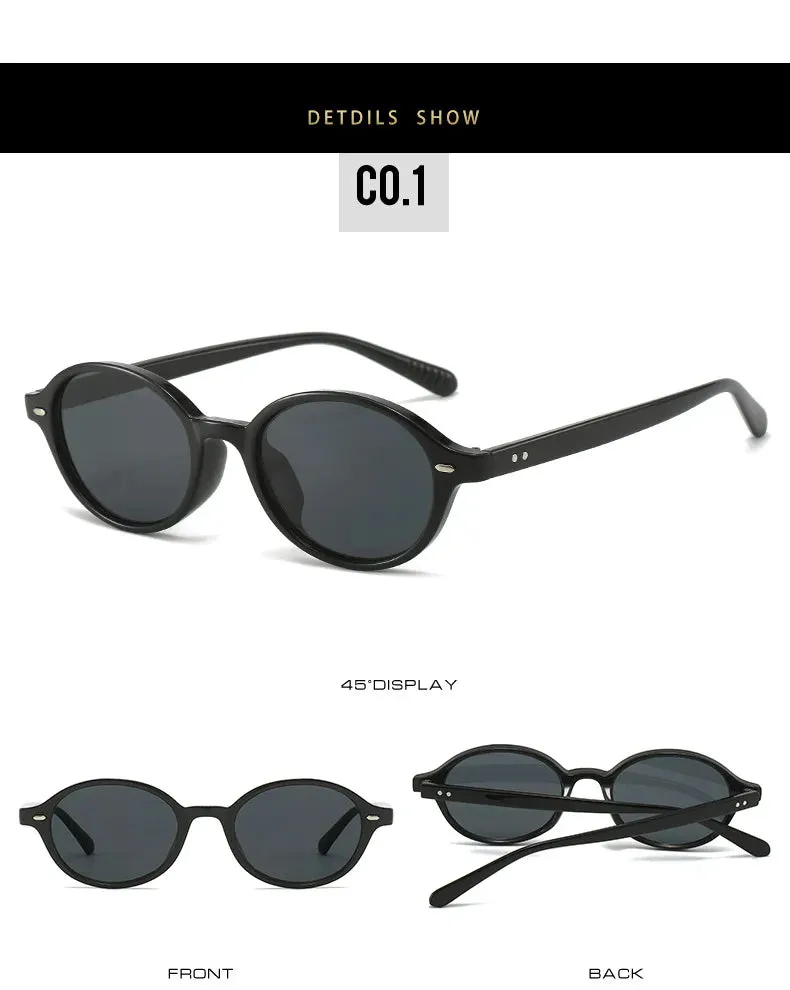 Retro Small Oval Sunglasses Women Men Rivets Shades Fashion Eyewear Luxury Sun Glasses UV400  Female