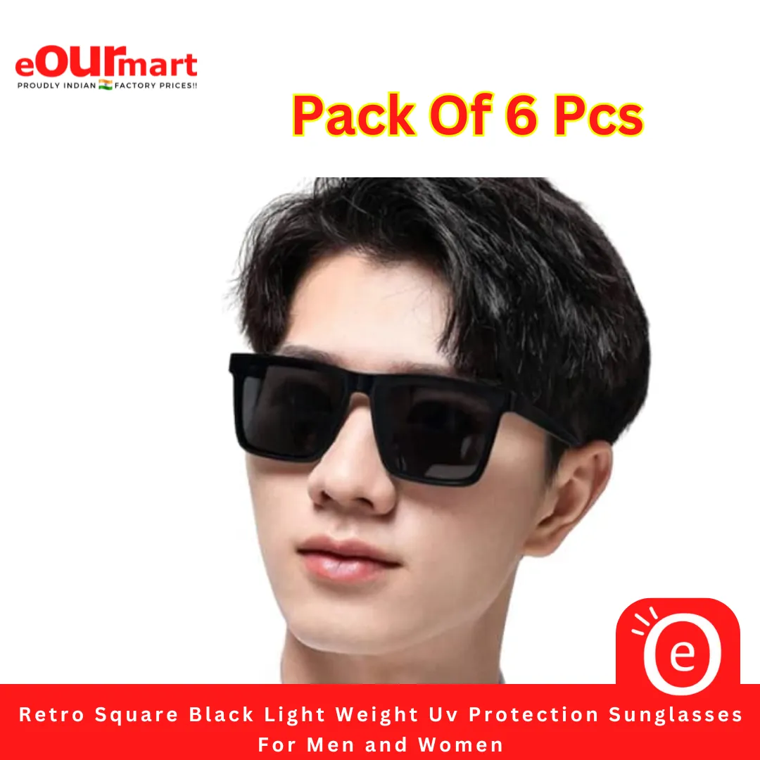 Retro Square Black Light Weight Uv Protection Sunglasses For Men and Women | UV Protection Classic Sunglass Unisex