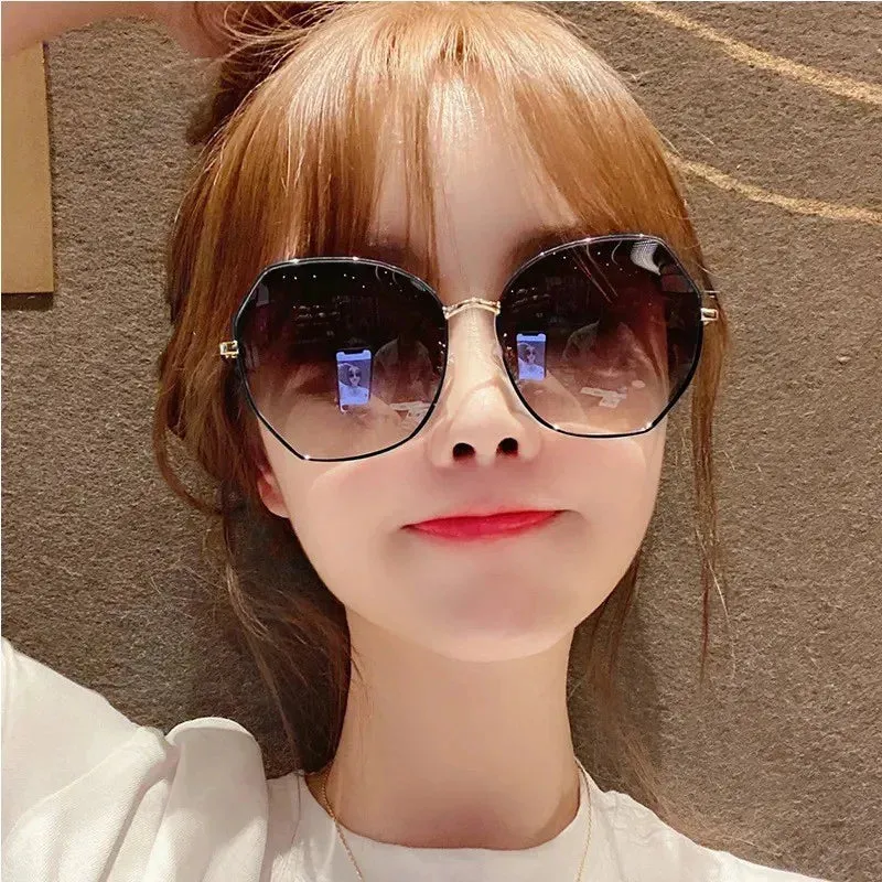 Rimless Alloy Aviation Pilot Sunglasses for Women 2023 Brand Gradient Sun Glasses Female Metal Oval Shades Black Brown очки