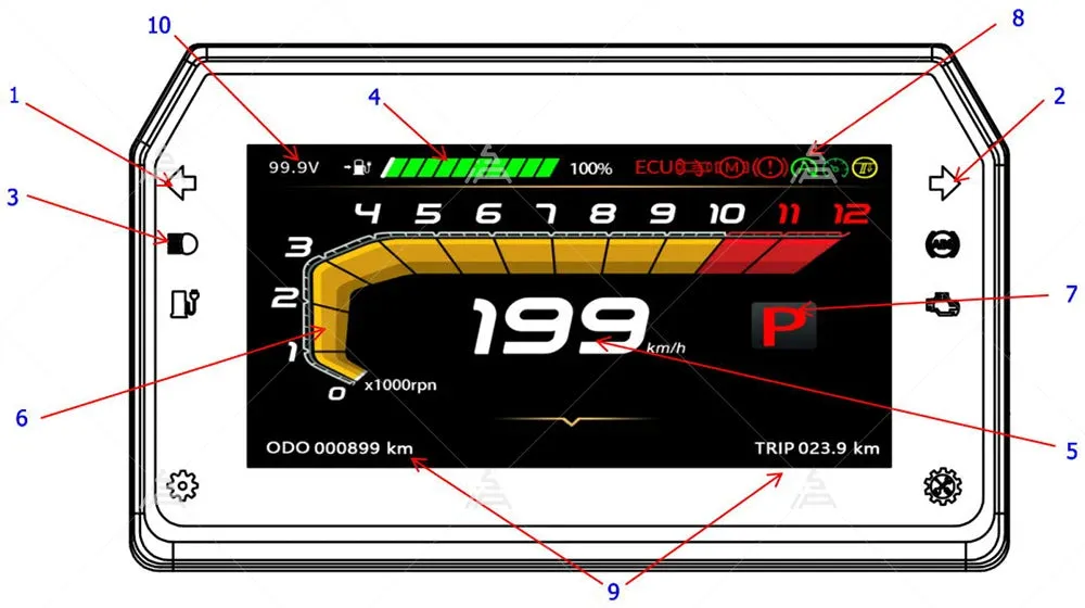 SIAECOSYS Adjustable TFT T15 with CAN-BUS Communication Speedometer for Electric Scooter Optional Instrument LCD Display