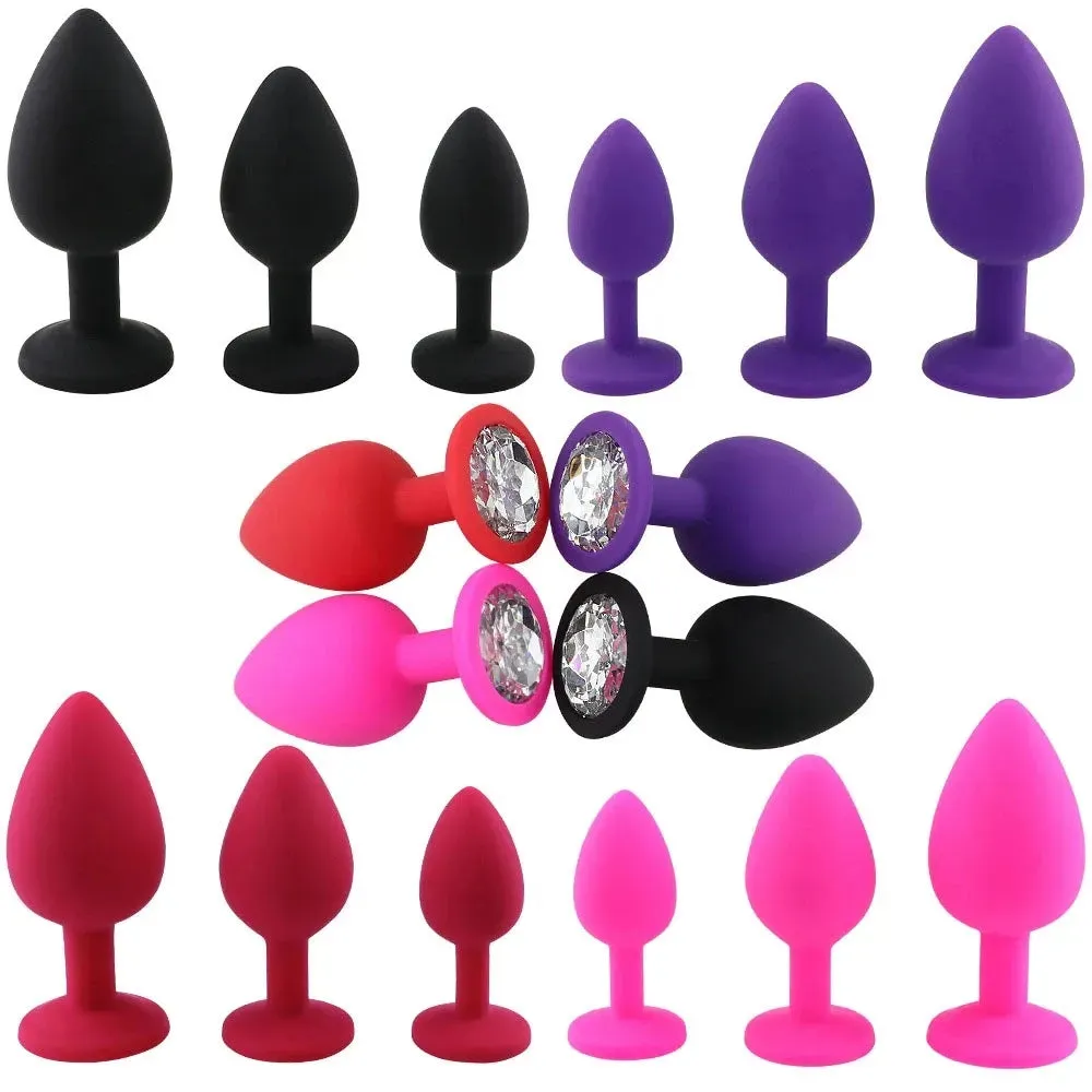 Silicone Butt Plug Anal Plug Set with Crystal Glasses End