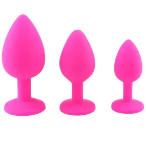 Silicone Butt Plug Anal Plug Set with Crystal Glasses End