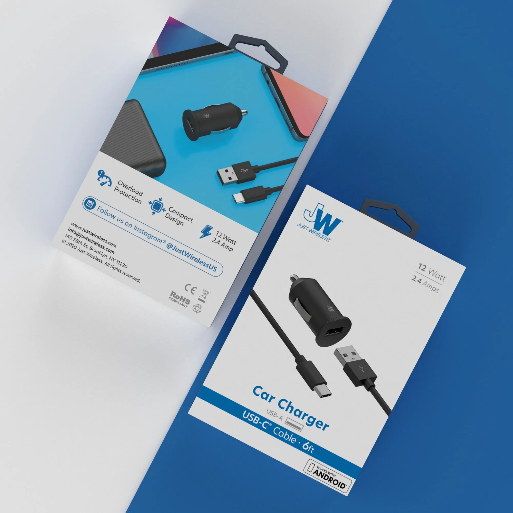 Single USB 2.4A Car Charger with 6ft USB-C Cable