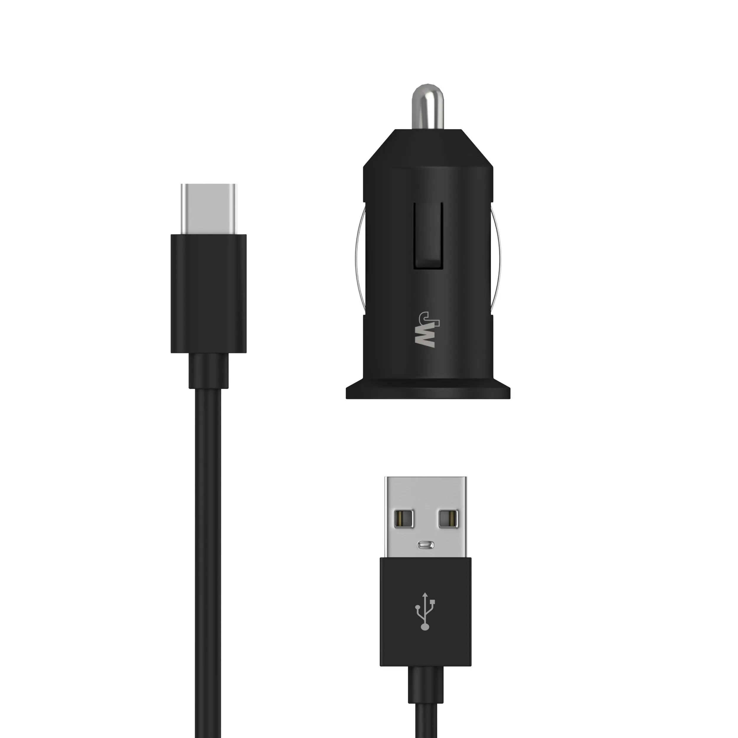 Single USB 2.4A Car Charger with 6ft USB-C Cable