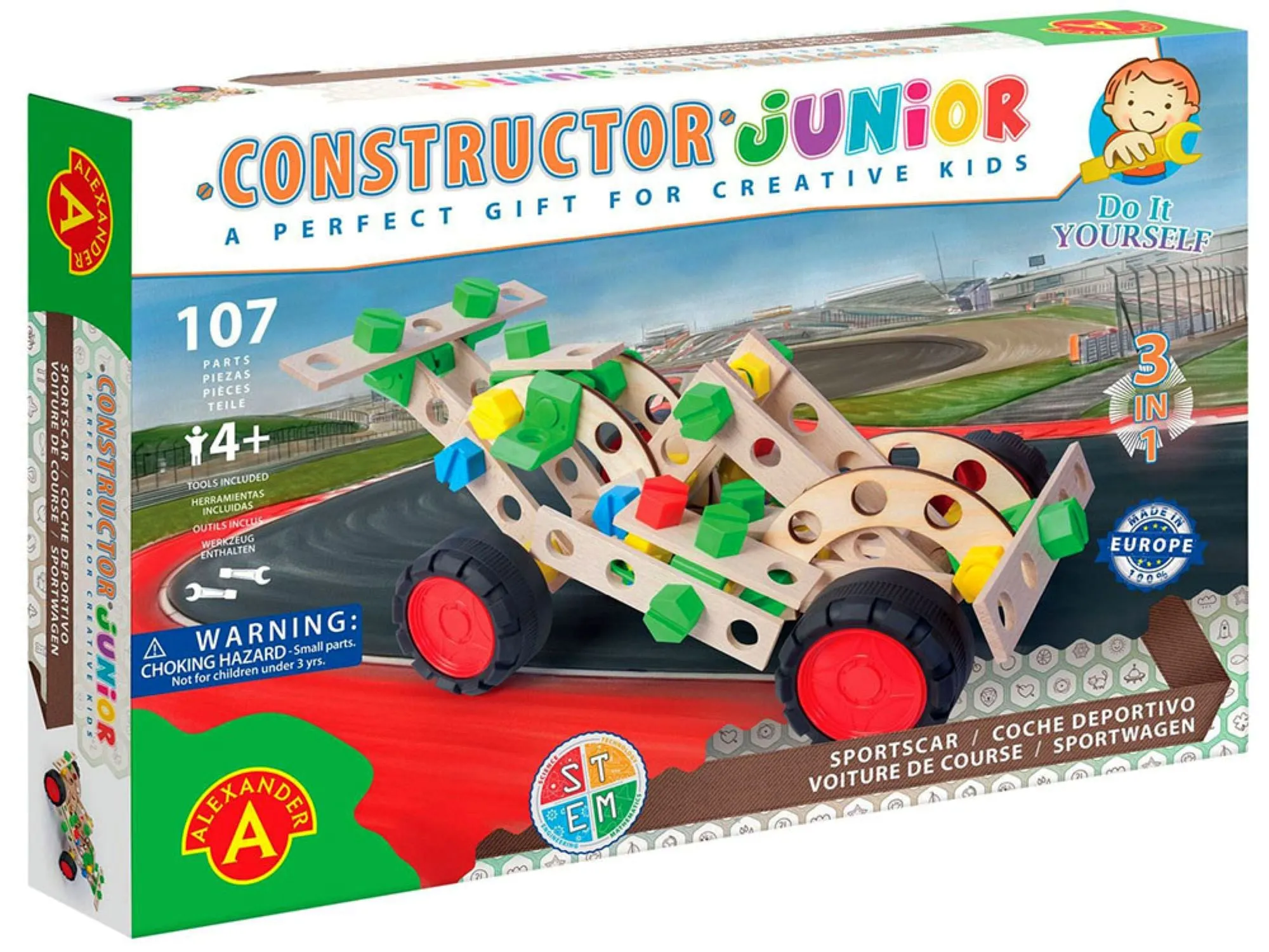 Sports Car self assembly wood construction toy set 107 piece