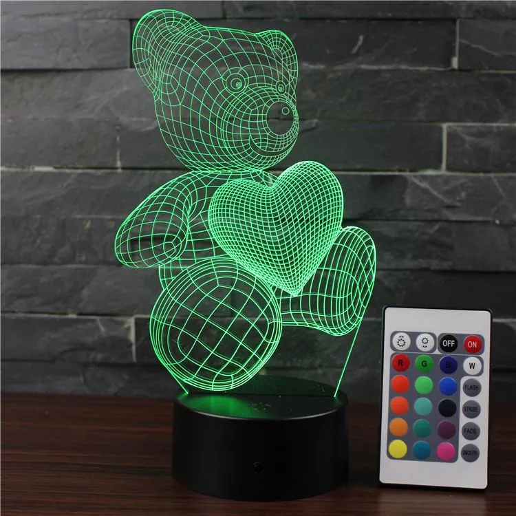 Teddy Heart Bear 3D Lamp Lighting LED USB Mood Table Love Night Light Action Toy Figures Luminaria Child Kid Toy Novelty Gift