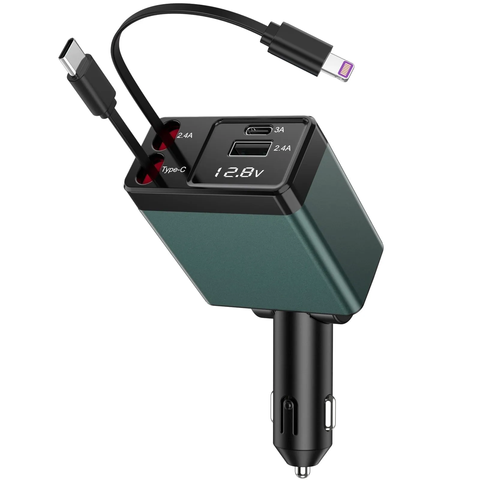 timeless NEXPOW Retractable Car Charger Adapter,120W Fast Charger for Car, 4 in 1 Car Phone Charger with Cables(2.6ft),180Â° Adjustable,Voltage Display-Green