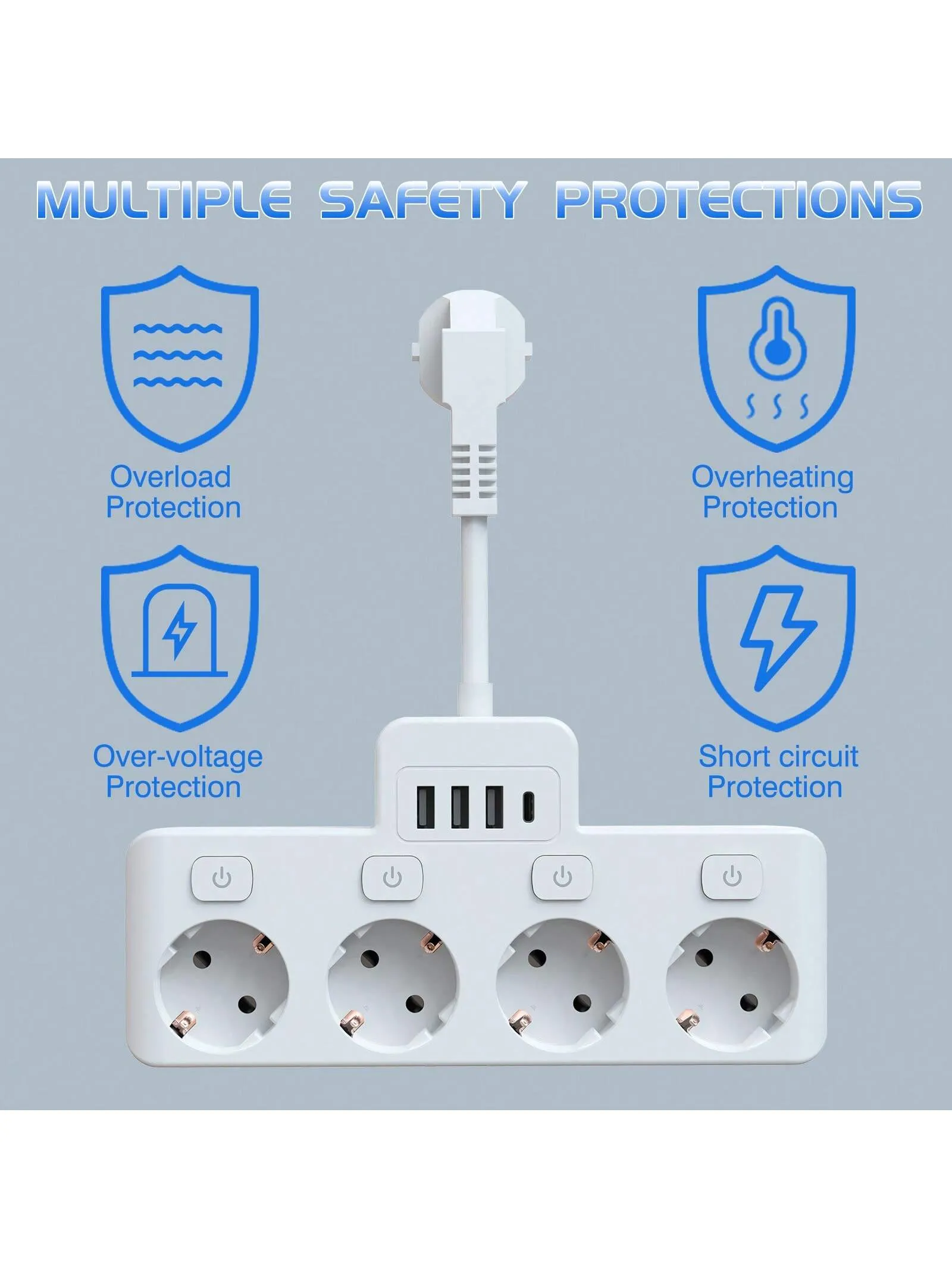 Ultimate 8-in-1 Charging Hub: Fast Power Strip with USB Ports & Individual Controls - Ideal for Home, Travel, and Office Use