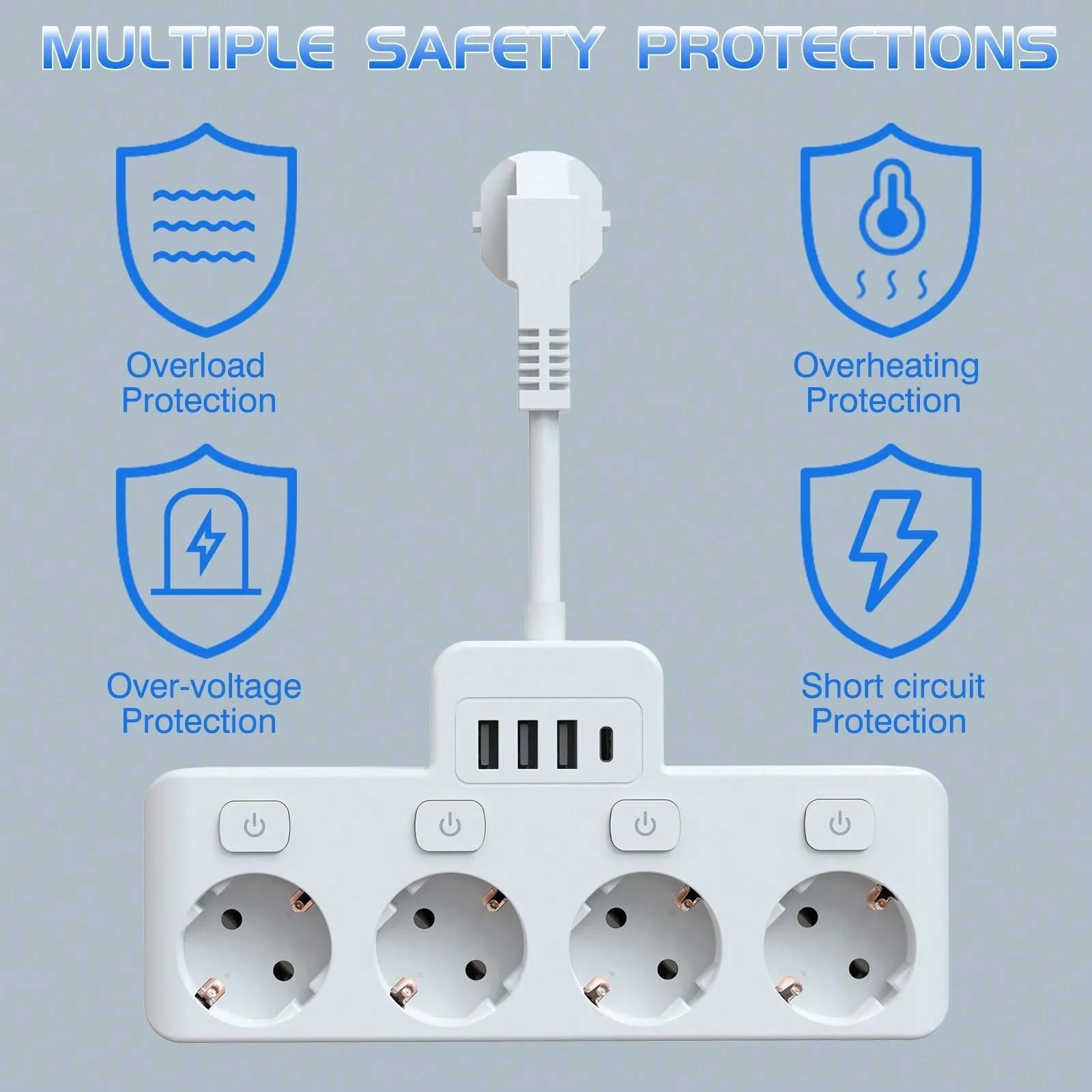 Ultimate 8-in-1 Charging Hub: Fast Power Strip with USB Ports & Individual Controls - Ideal for Home, Travel, and Office Use