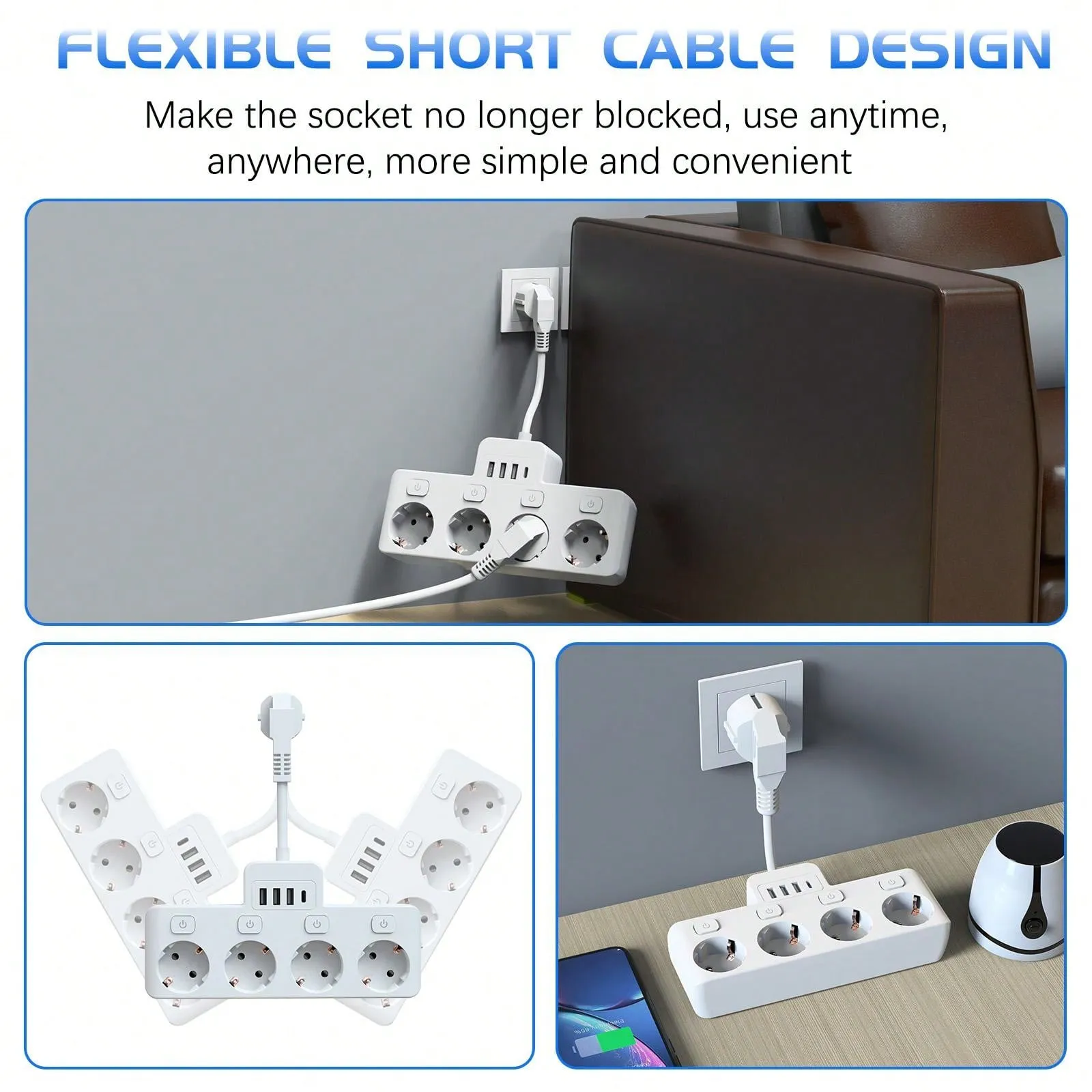 Ultimate 8-in-1 Charging Hub: Fast Power Strip with USB Ports & Individual Controls - Ideal for Home, Travel, and Office Use
