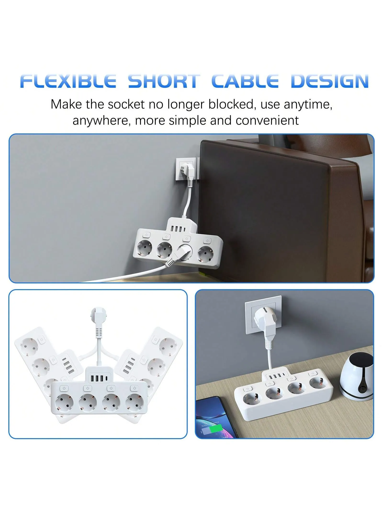 Ultimate 8-in-1 Charging Hub: Fast Power Strip with USB Ports & Individual Controls - Ideal for Home, Travel, and Office Use