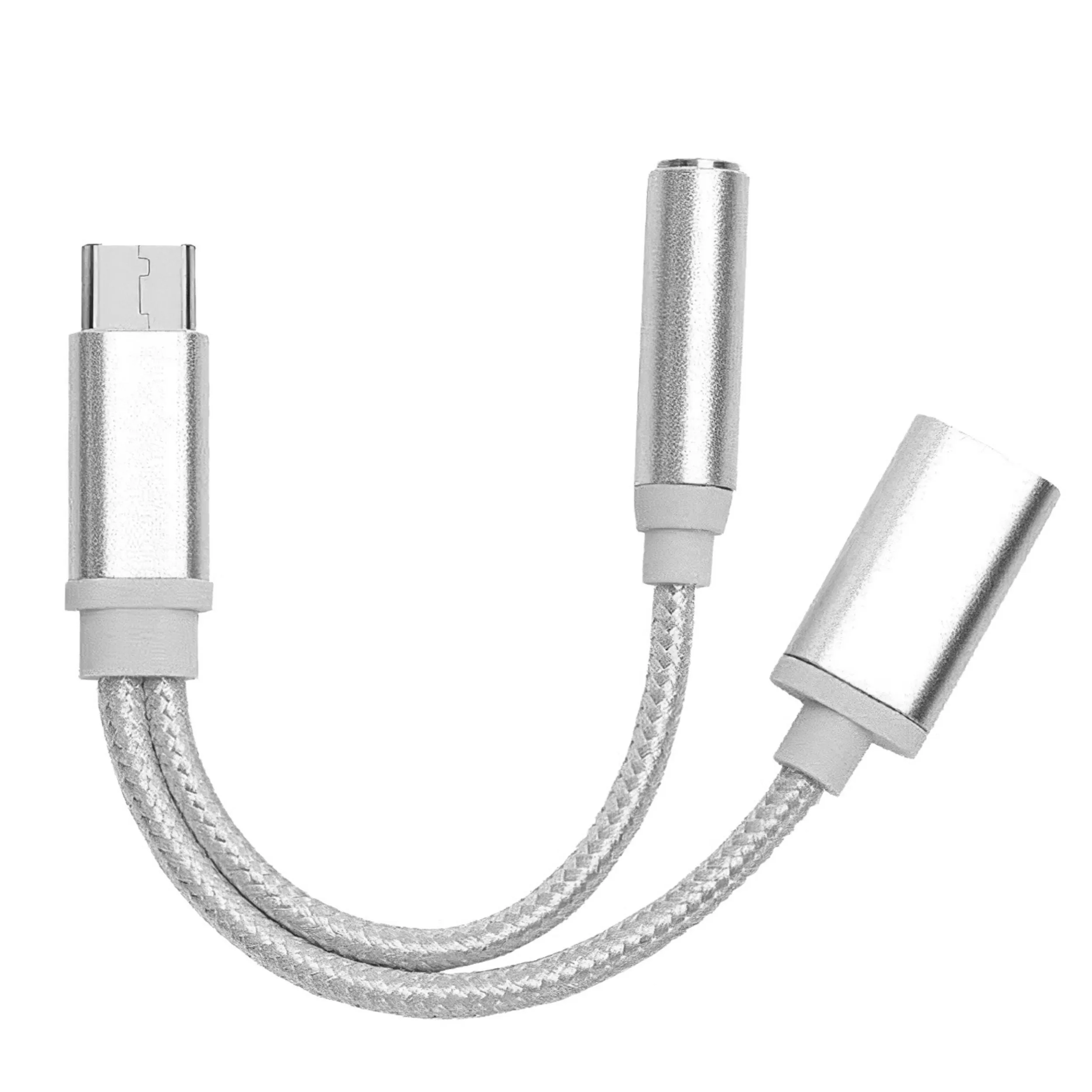 USB-C to 3.5mm Aux Audio Adapter, Braided TPE/ Metal Shell, Headphone Jack Splitter Cable, Charger