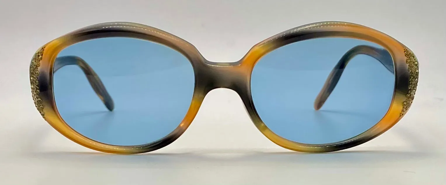 Vintage Imperial 5 1/2 Mod Amber Honey Sunglasses – CR39 Blue Lenses – Made in USA