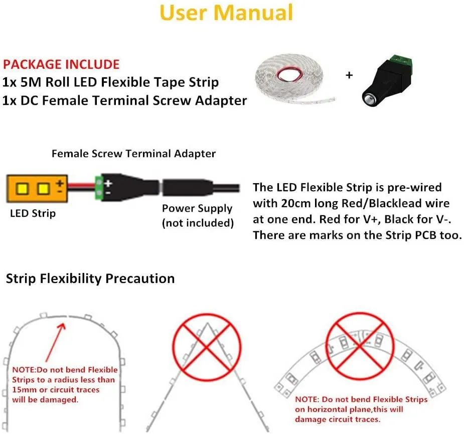Warm White LED Strip 12V IP65 Waterproof 60LED/m 5 metre Full Kit