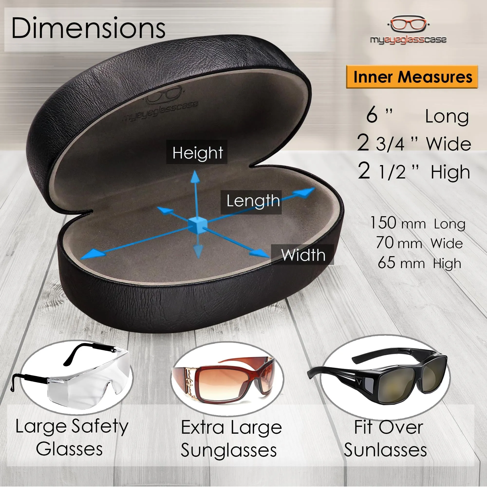 XL Large curved sunglasses Case - Hard eyeglass case  w/ Cloth pouch| Oversized Men and Women  (AS517 Black)