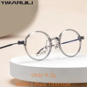 Yimaruili Unisex Full Rim Small Round Tr 90 Titanium Eyeglasses 16101x
