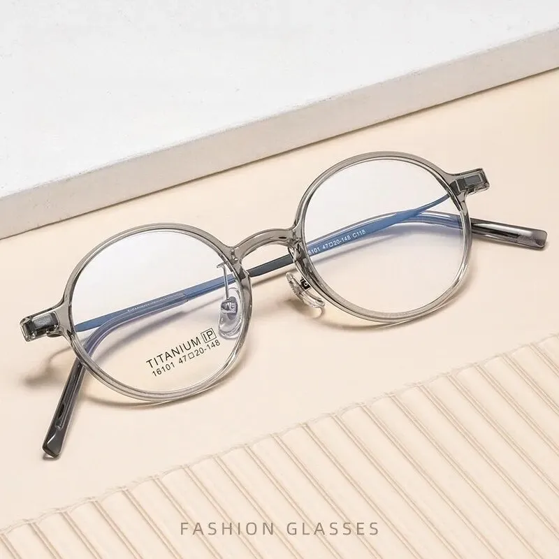 Yimaruili Unisex Full Rim Small Round Tr 90 Titanium Eyeglasses 16101x